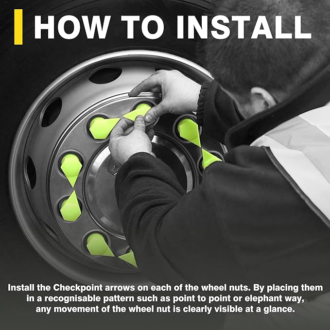 Checkpoint Wheel Nut Indicator 22 mm Yellow – Visual Indicator for Fleets, Industrial Trucks, Agricultural Vehicles – Lug Nut Arrows Yellow 22 mm (Bag of 100 Pcs)