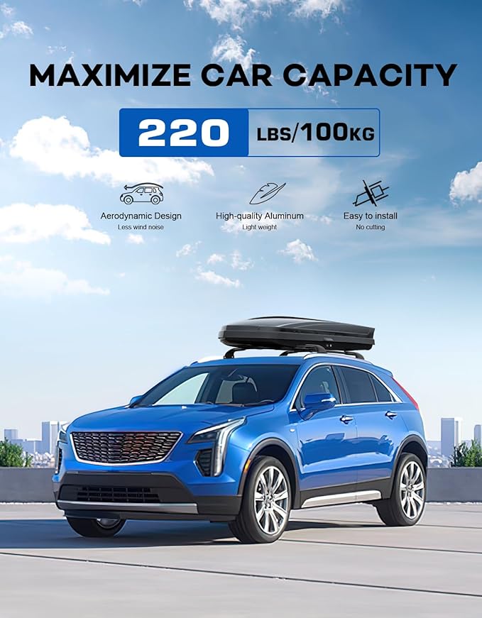 Roof Rack Cross Bars 220lbs Compatible with Cadillac XT4 2019-2025,Heavy Duty All-Metal Aluminum Roof Rails Crossbars Cargo Canoe Black Rooftop Cargo Carrier Luggage.