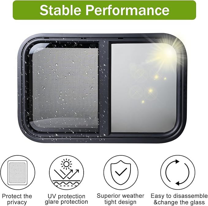 RV Window | 24" W x 15" H | Teardrop Style | Horizontal Sliding Replacement Glass &Trim Set | DOT Certification Qualified