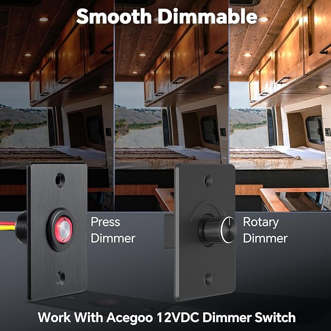 acegoo RV Recessed Ceiling Light 2-3/4” 12V Dimmable LED Puck Light for Campervan Truck Caravan Boat Roof Under Cabinet Lighting, Flush Mount Cutout 2-1/4" (Black,Cool White) 4 Pack