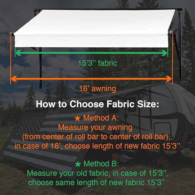 Leaveshade RV Awning Fabric Replacement Camper Trailer Awning Fabric Super Heavy Vinyl Coated Polyester 15'3''(Fit for 16' Awning)-White