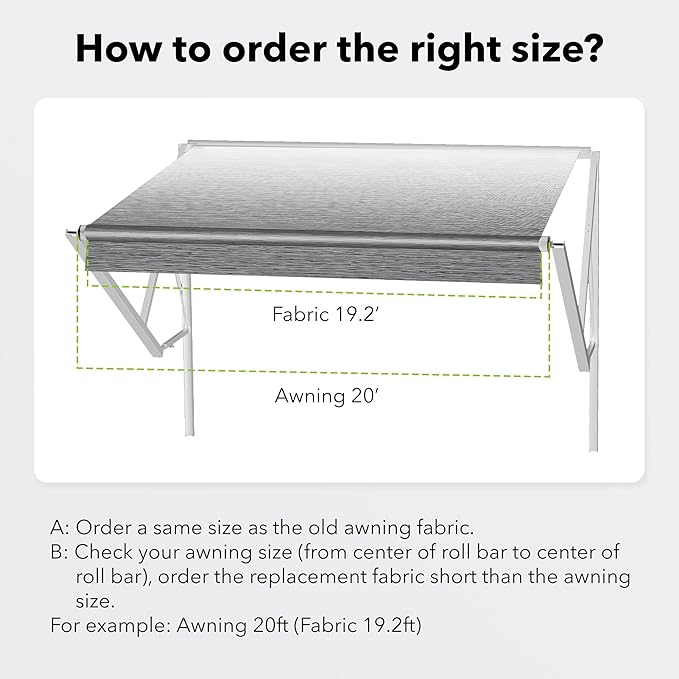 HBN RV Awning Fabric Replacement, 15'2" Fabric Length for 16' Awning, Heavy-Duty Vinyl, Weather Resistant, Universal Outdoor Canopy for RV, Trailer, and Motorhome Awnings - Gray Fade