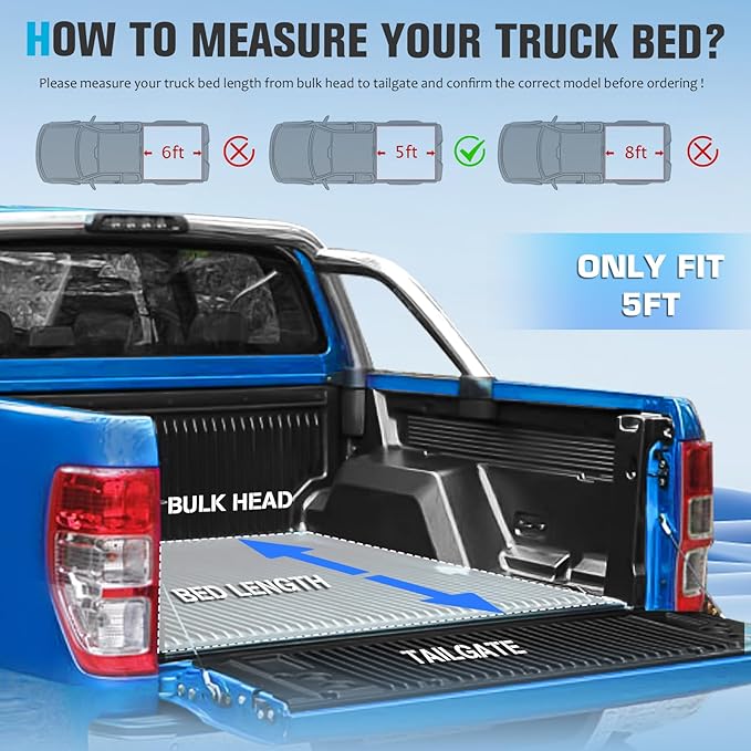 5 Ft(60'') Hard Folding Truck Bed Pickup Tonneau Cover for Toyota Tacoma 2016 2017 2018 2019 2020 2021 2022 2023 2024 2025 Fiberglass and Waterproof Fleetside Bed, Tri-Fold Style