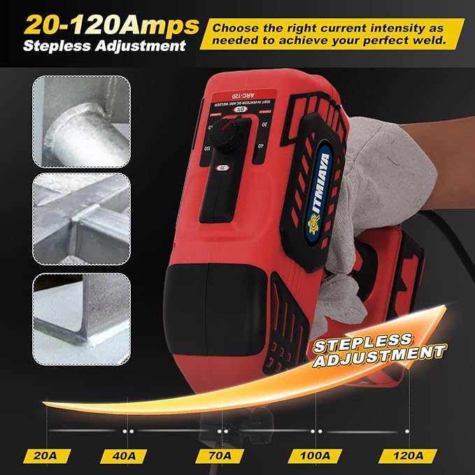 Handheld Welder 110V ARC Portable Stick Welding Machine IGBT Inverter 20-120Amps Stepless Current 1/16"-1/8" Electrodes Home Repair DIY Work for Beginner (Red)