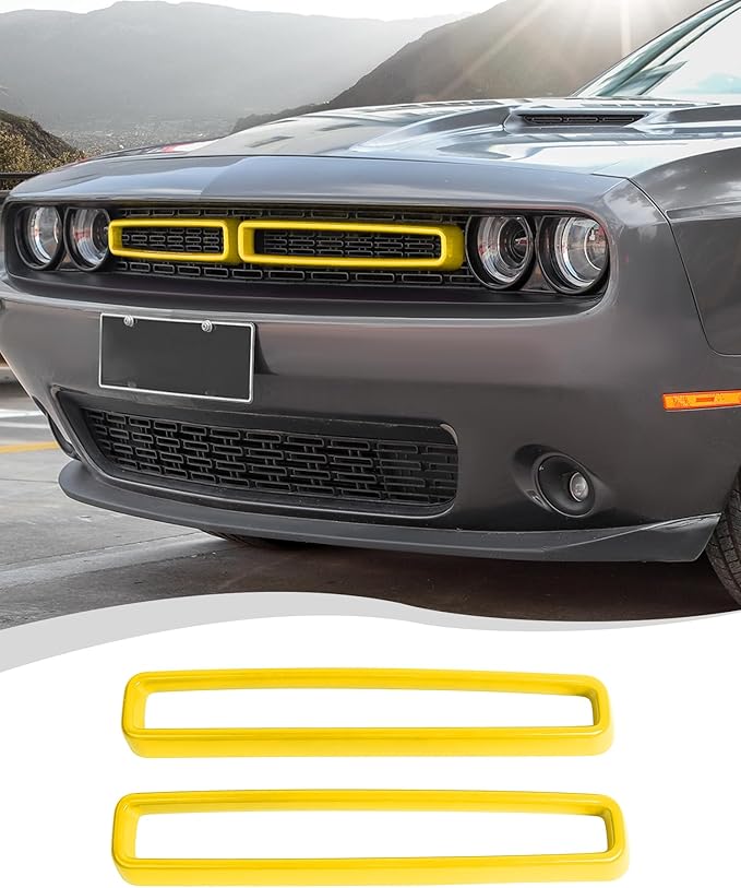 Hoolcar Front Grille Radiator Grille Insert Cover Grillwork Trim Compatible with Dodge Challenger 2015-2024, Exterior Accessories, Yellow, 2pcs