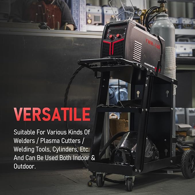 YESWELDER Welding Cart for TIG MIG Welder and Plasma Cutter, Tilt-Table Large Storage 360° Rolling Welding Trolley