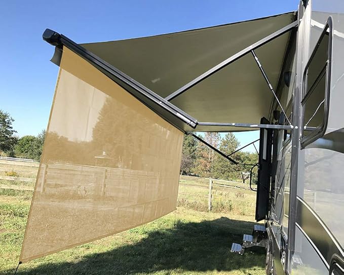 Tentproinc RV Awning Sun Shade Screen 8' X 16' 3'' (Fit for 17' Awning) Mesh Sunshade UV Blocker Screenshade for Motorhome Camping Trailer Awning Shadescreen Sunscreen - 3 Year Warranty (Beige)