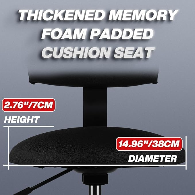 Shop Stool with Backrest, Mechanic Garage Stool for Workshop, Adjustable Shop Stools Chair, Padded Workbench Stools for Men Women, 300 LBS Capacity, 360° Swivel PVC Seat, Heavy Duty, Black