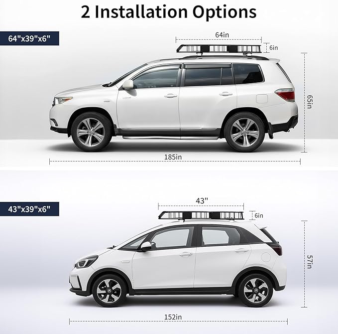 Forluck 64 x 39 x 6 Inch Universal 250 LBS Heavy Duty Roof Rack Cargo Carrier with Net & Ratchet Straps, Extension Rooftop Cargo Carrier, Car Top Luggage Holder for SUV, Truck or RV Steel Construction