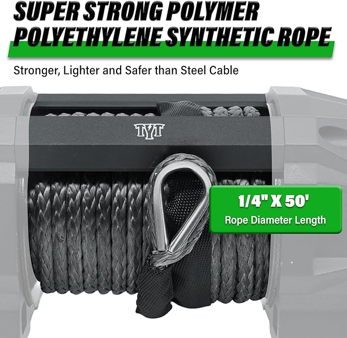 TYT 6500 lb UTV Winch Kit,12 Volt DC Electric Trailer Winch with Wireless Remote and Wired Switch,1/4" x 50FT Synthetic Rope Winch with Rubber Stopper and Mounting Plate