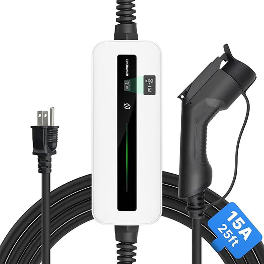 Level 1 ev Charger, Electric Vehicle Portable Charger with 25FT Cable, Home EV Car Charging Station 15A 110V NEMA 5-15P, for All J1772 Cars