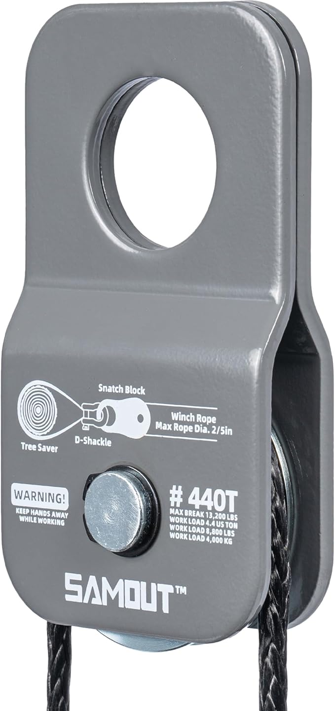 Winch Snatch Block (4.4 US Ton WLL) Recovery Towing Pulley System for Synthetic Rope or Steel Cable with Max Dia. 2/5in