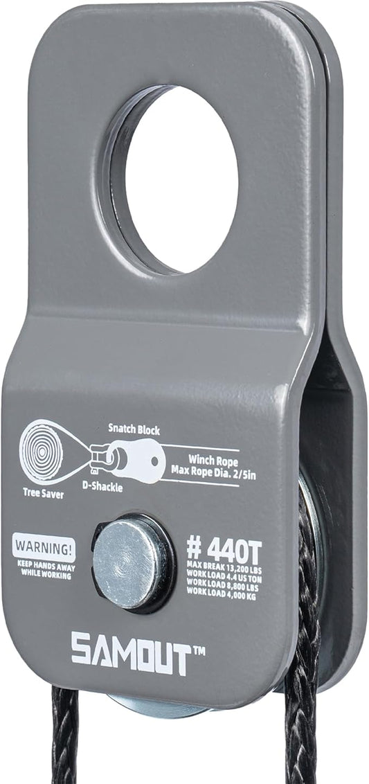 Winch Snatch Block (4.4 US Ton WLL) Recovery Towing Pulley System for Synthetic Rope or Steel Cable with Max Dia. 2/5in