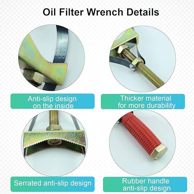 Oil Filter Wrench Removal Tool Heavy Duty Adjustable Strap 9-15 cm Diameter for Truck Excavators