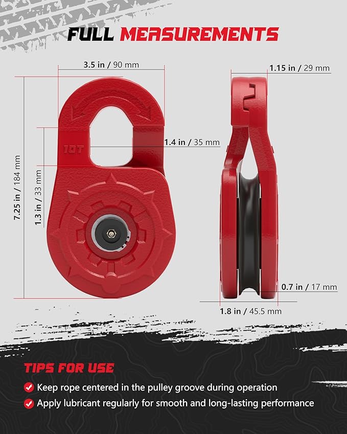 Towing Winch Snatch Block Hook, Separate Pulley Block, Tow Winch Hook, Multiple-Purpose G80 Heavy Duty Forged Winch Hook Snatch Block Pulley, 22Tons(46,051lbs) MBS, for Synthetic Rope, Red