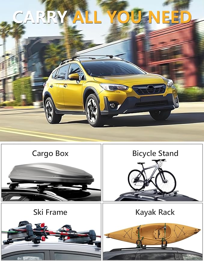 Tuyoung 300lbs Lockable Roof Rack Cross Bars Compatible with Subaru Crosstrek 2018-2023 & Impreza 2017-2023 with Side Rails, Heavy Duty Anti-Theft Aluminum Roof Crossbars Rooftop Luggage Carrier