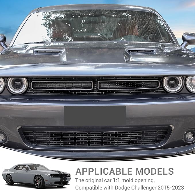 for Challenger Front Grill Mesh Grille Inserts Trim Cover for Dodge Challenger 2015-2023 Black Carbon Fiber Grain Exterior Accessories 2pcs