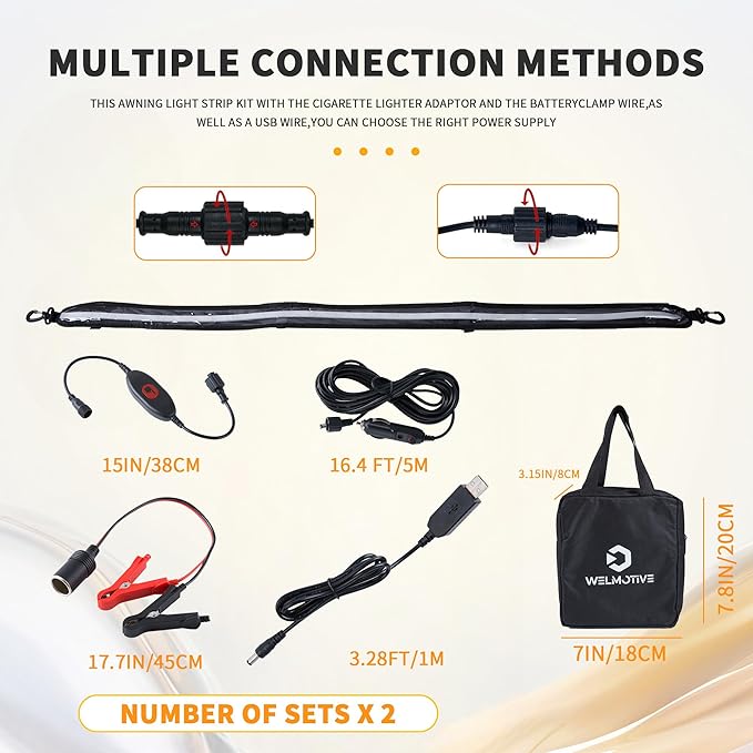 12V 4ft Led Light Strip Dimmable Camping Awning Light with 140 SMD 2835 LED Chips Cabinet Lights, Rv Accessories Waterproof IP67 Multi-Functional Use for Car Tent, Camper Motorhome