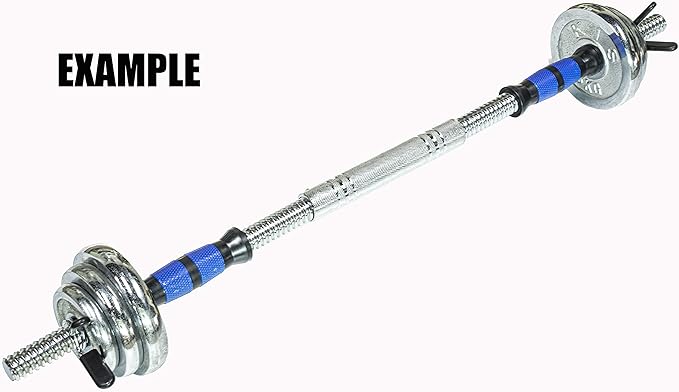 Threaded Dumbbell Blue Durable Rubber Handles/Adjustable Dumbbell Bar Handles 32/35/40cm(12.6/14.2/15.7Inch) - Fit 1 inch Standard Weight Plate Weightlifting Accessories - Sold in Pair