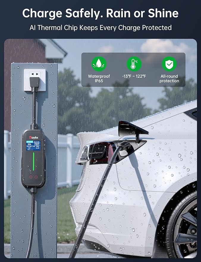 12A-16A Level 1&2 Charger for Tesla Adjustable Current, Delay Charge & Smart Display NACS Mobile/Home Charger, 21ft Mobile Connector Cable for Model X/Y/3/S/Cybertruck, NEMA 6-20/5-15 Plug, 110-240V