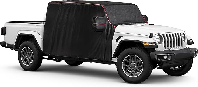 MZS Cab Cover Compatible with Gladiator JT 4 Door 2020-2026, 600D Waterproof Gladiator Cover with Driver Door Zipper 6 Gust Hook Car Half Cover Windproof Sun Snow Rain Scratch Protection Cover