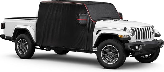 MZS Cab Cover Compatible with Gladiator JT 4 Door 2020-2026, 600D Waterproof Gladiator Cover with Driver Door Zipper 6 Gust Hook Car Half Cover Windproof Sun Snow Rain Scratch Protection Cover