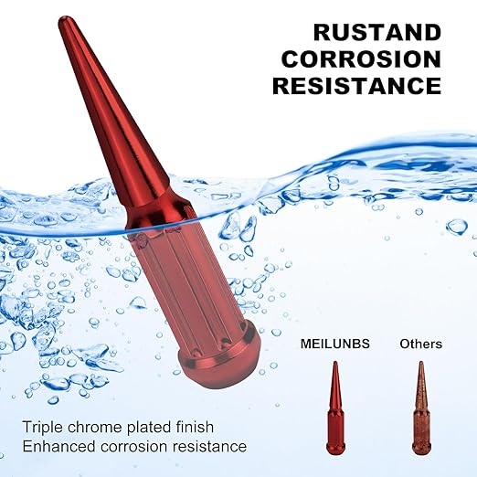 1/2‘’-20 Spike Lug Nuts, Set of 24 Red Spline Spiked Lug Nut with Key for Chevrolet Silverado 1500, Ford F-150 1997-2024, Dodge Ram 1500 1994-2024, Toyota Tacoma 1995-2024