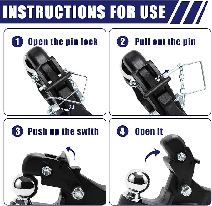 Jextra Pintle Hitch 15 ton with 2 Inch Hitch Ball Suitable for 2 Inch Pintle Hitch Receiver and Hitch Receiver Pin Lock Black Powder Coat 33000LB