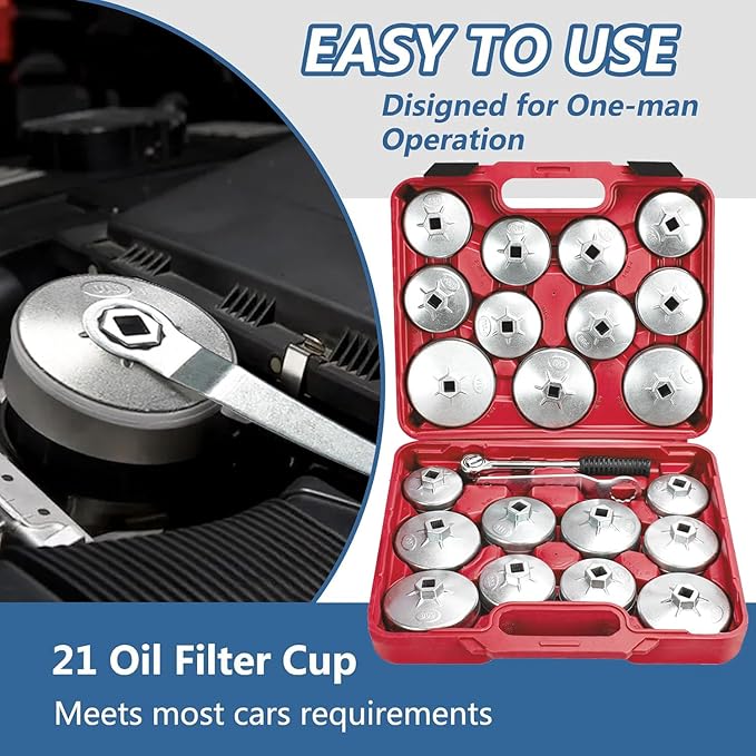 Oil Filter Wrench Set 23pcs Aluminum Alloy Cup Oil Filter Type Wrench Socket Removal Tool Set 1/2" Drive Oil Filter Removal Tool Kit?red?