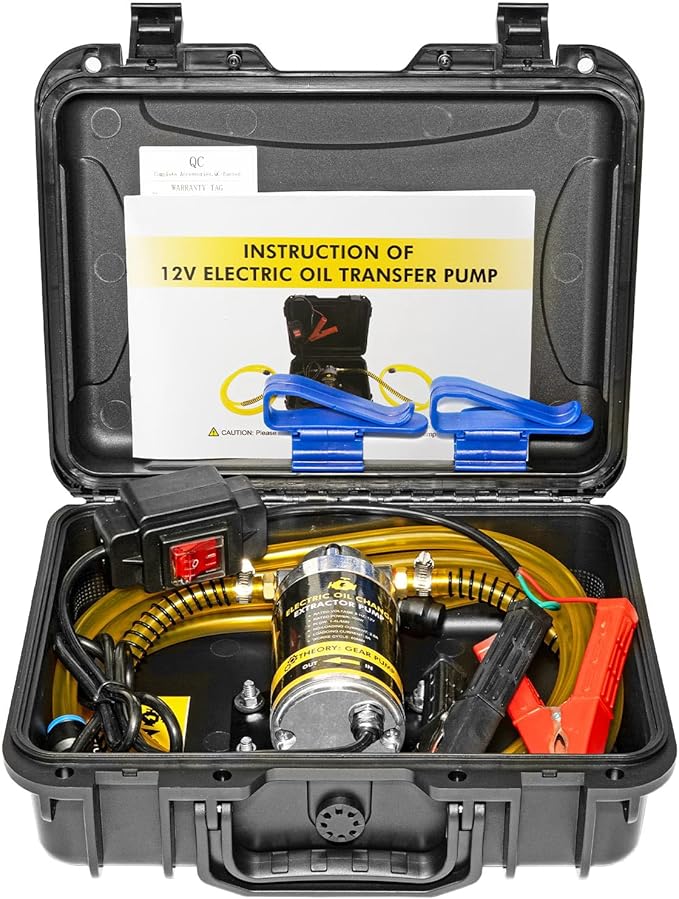 12/24V 100W Marine Engine Oil Extractor Pump, Upgraded Anti-Kink Hose, High Flow Oil Change Pump, Transmission Fluid Transfer Pump for Automotive, Boats, Jet Ski, Lawn Mowers DIY Oil Transfer