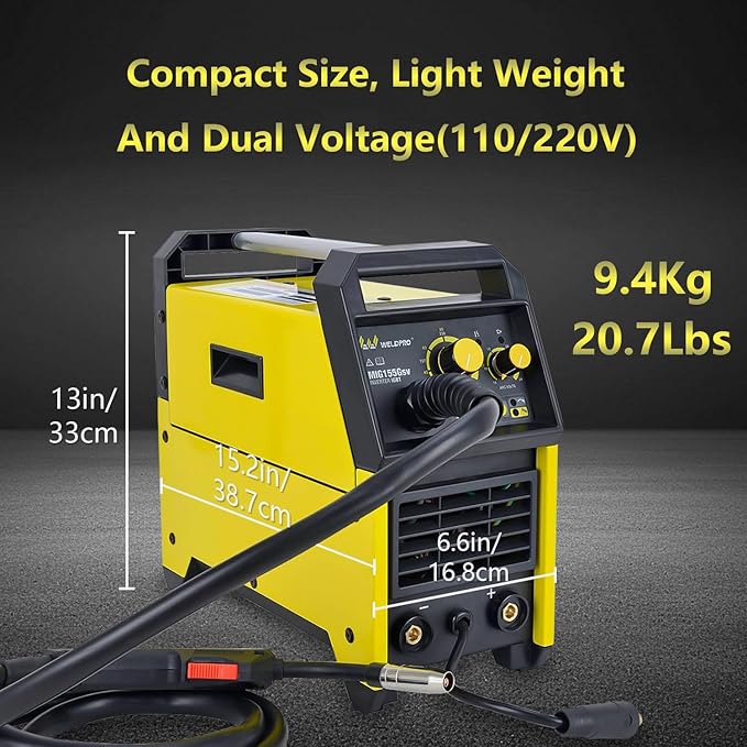 Weldpro 155 Amp MIG Welder, 110V/220V Flux Core MIG/Gas MIG/Stick 3 in 1 Welding Machine with Synergy, IGBT Inverter Portable Gasless Welder Equipment, Aluminum Spool Gun Compatible