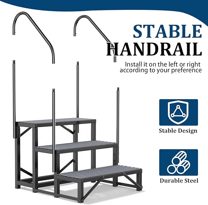 RV Steps with Handrail, Spa Steps Hot Tub Steps Trailer Steps Mobile Home Stairs for Camper, Hot Tub, Trailer with Anti-Slip Mats