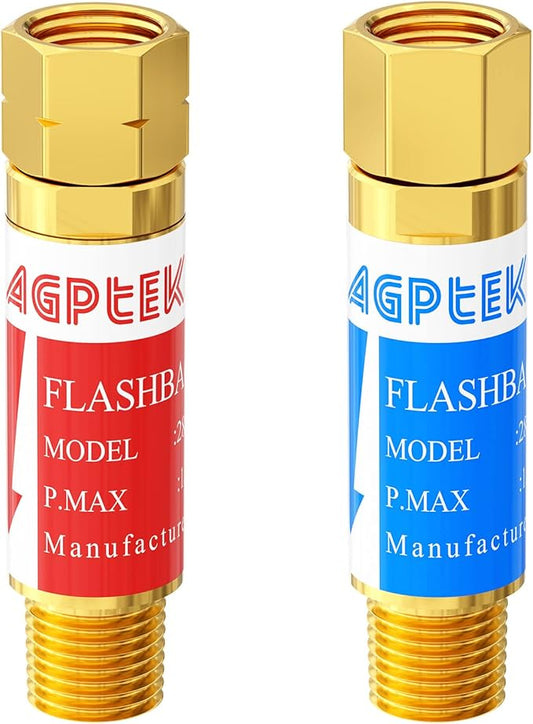 AGPTEK Oxygen Acetylene Flashback Arrestors Set Regulator End 9/16-18 Threads B Size
