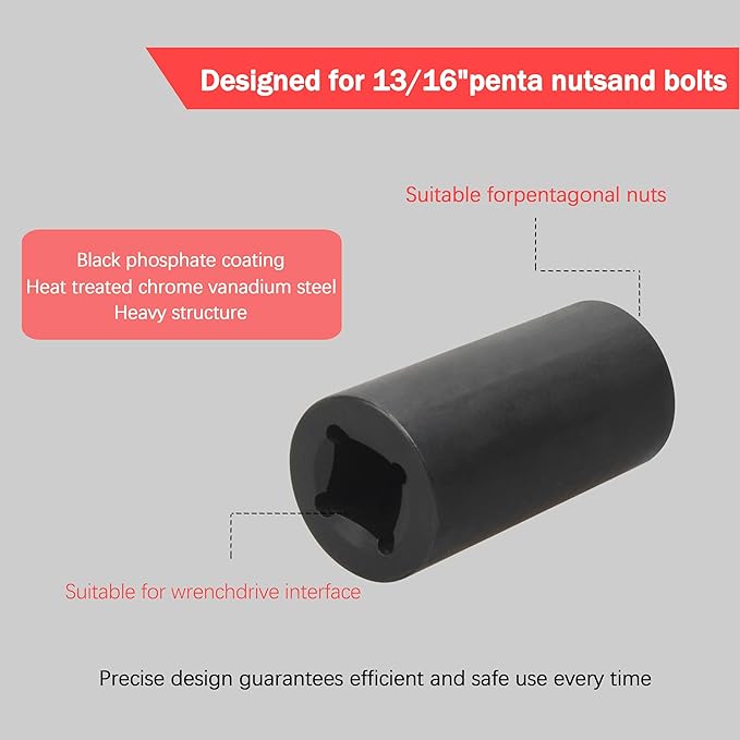 1/2-Inch Drive 13/16-Inch Penta Socket, 5 Point Impact Tool for Curb Boxes, Water Meters, Fire Hydrants