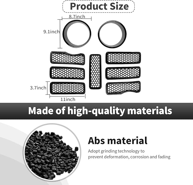 CheroCar for JL Mesh Front Grille Insert & Headlight Turn Light Cover Trim Exterior Accessories for Jeep Wrangler JL 2024+