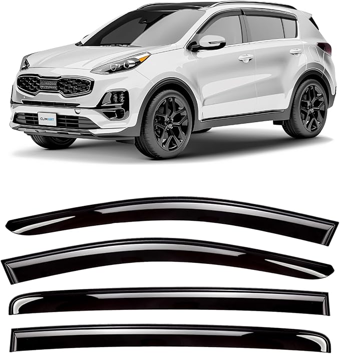 CLIM ART Incredibly Durable Rain Guards for Kia Sportage 2017-2022, Original Tape-on Window Deflectors, Vent Deflector, Vent Window Visors for Cars, Dark Smoke, Car Accessories, 4 pcs. - 416167