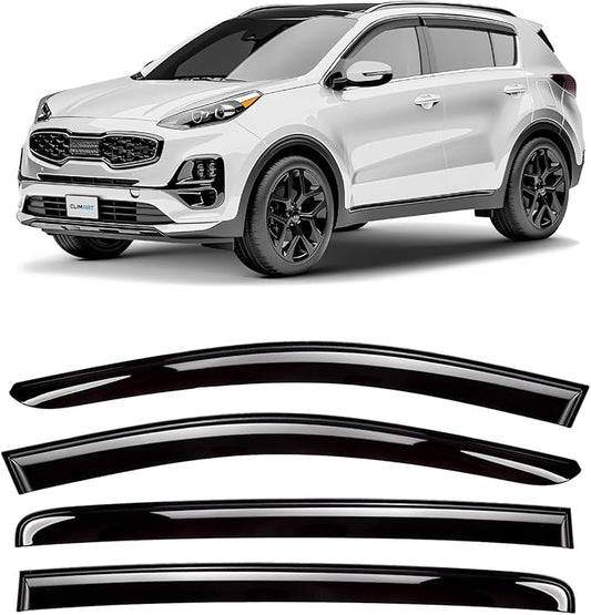 CLIM ART Incredibly Durable Rain Guards for Kia Sportage 2017-2022, Original Tape-on Window Deflectors, Vent Deflector, Vent Window Visors for Cars, Dark Smoke, Car Accessories, 4 pcs. - 416167