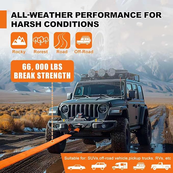Double-Layer Heavy Duty Tow Strap with Hooks (3" x 30'), 66,000 lbs Breaking Strength - Includes 2 x 3/4" D-Rings, Off-Road Recovery Kit for Truck/SUV/ATV/RV