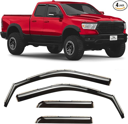 Voron Glass in-Channel Extra Durable Rain Guards for Trucks Dodge RAM 1500 2019-2026 Quad Cab, Window Deflectors, Vent Window Visors, 4 Pieces - 230088