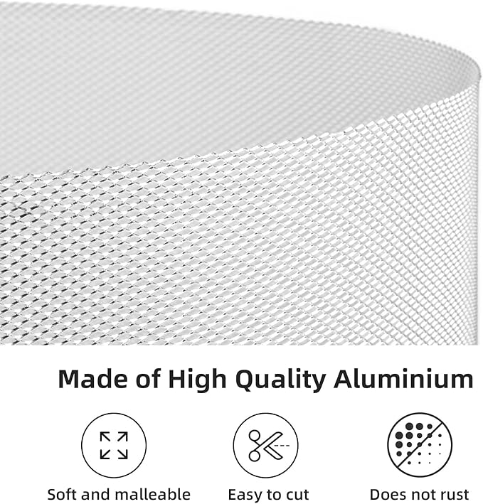 AggAuto 47x16 inches Car Pickup Truck Grill Mesh Spoiler Bumper Vent Aluminum Alloy Automotive Grille Insert Air Intake Racing Rhombic Hole 3x6mm Silver