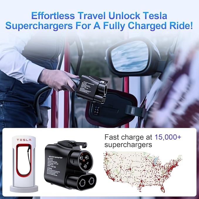 NACS to CCS EV Adapter Charges Non-Tesla EVs at Tesla Superchargers, 500 A/1,000 V - Fast Charging for CCS1 EVs, [Check with Your Automaker for Compatibility]