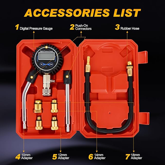 Nilight Compression Tester Kit, Digital Compression Gauge 0-250PSI Automotive Tool for Petrol Gasoline Engine Cylinder Compression Test with Adapter & Hose