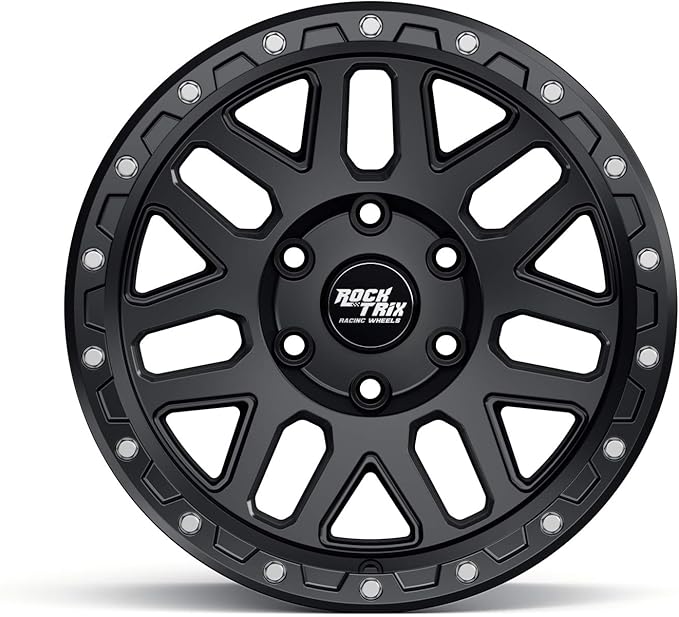 RockTrix RT110 18 inch Wheel Compatible with 2009-2024 Ford F150 18x9 6x135 Wheels (-12mm Offset, 4.5in Backspace) 87.1mm Bore, Black Wheels, Also fits 2022+ Bronco Raptor Rims