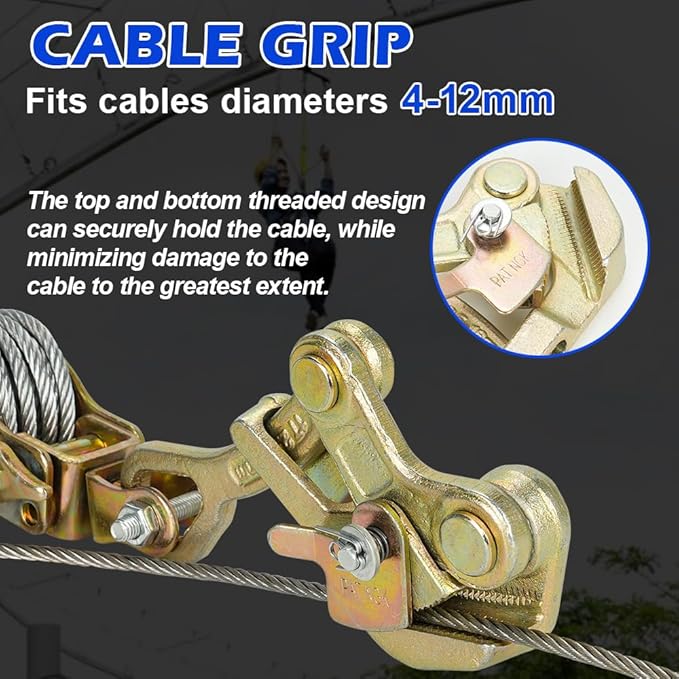 Zipline Tensioning Kit, Cable Winch Puller with Cable Grip Steel Wire Puller & 2 Hooks, Portable Steel Cable Puller for 3/16" to 1/2" Cable, Zipline Cable Tensioner Kit