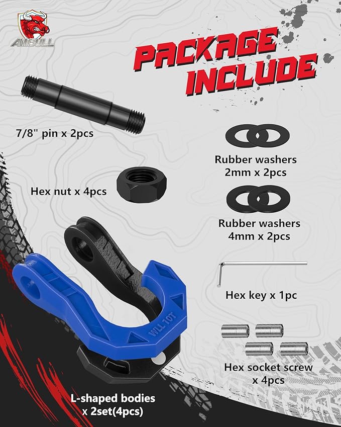 3/4" D Ring Separate Shackles, 52,910lbs Break Strength Easy Open Towing Winch Shackles, Heavy Duty Shackles with 7/8" Screw Pin for Tow Strap Winch Off Road Vehicle Recovery, BlackBlue