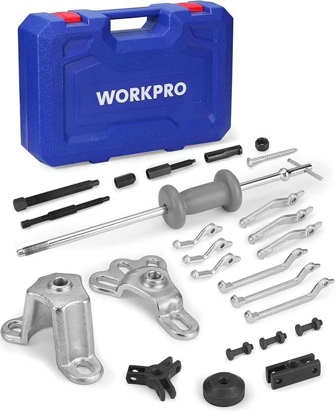 WORKPRO 9-Way Slide Hammer Puller Set, 27-Piece Wheel Hub Removal Tool, for Front Hub & Rear Axle, Heavy Duty Bearing Puller Set with Carry Box