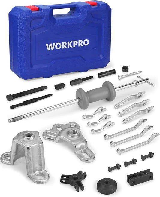WORKPRO 9-Way Slide Hammer Puller Set, 27-Piece Wheel Hub Removal Tool, for Front Hub & Rear Axle, Heavy Duty Bearing Puller Set with Carry Box