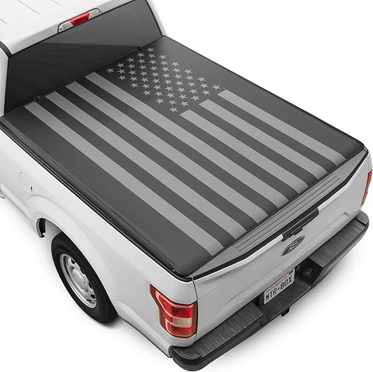 American Flag Truck Tonneau Cover for Ford F-150 2015-2025 for 5.5 ft Bed Length, All-Weather Truck Bed Cover for Truck Black/Gray Flag Print Custom Tonneau for F-150 and F-150 Lightning