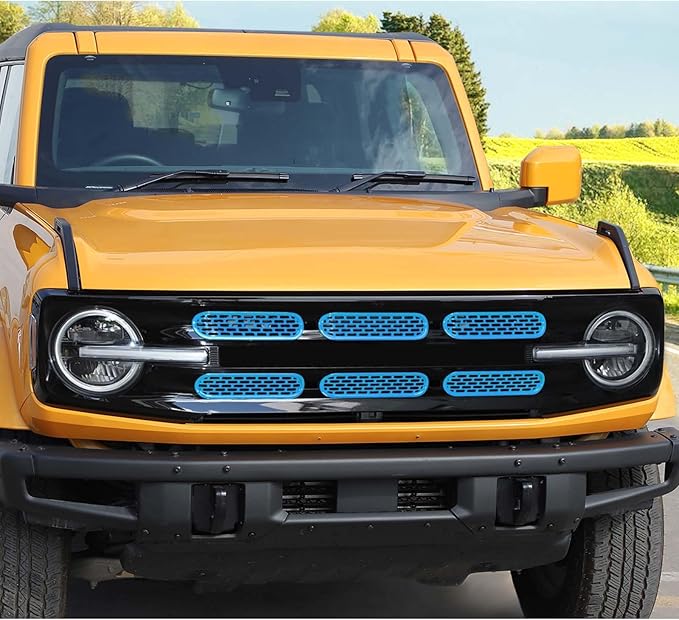 Jimen Compatible with Ford Bronco 2021-2023, 6PCS Front Grille Inserts Mesh Grill Cover Exterior Trim Accessories (Light Blue)
