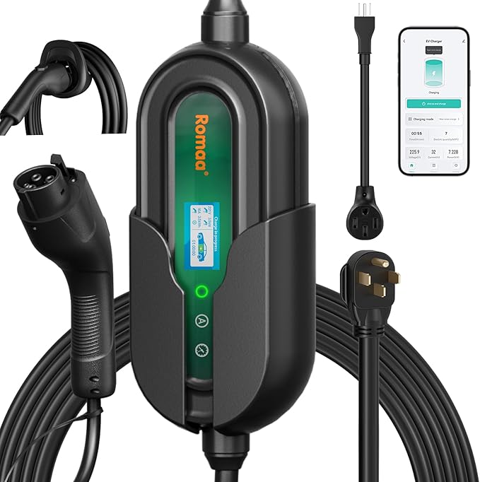 Romaa Level 2 Electric Vehicle Charger - 32 Amp EVSE Portable J1772 Charging Station, with NEMA 14-50, WiFi App, 25 ft Cable ETL Listed to UL 2594/2231, NEMA Type 4 IP66 Protection for Outdoor Use
